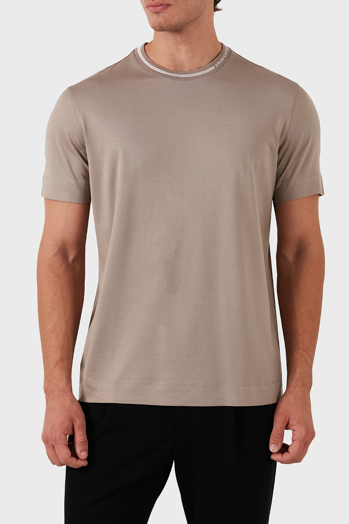 Emporio Armani Pamuklu Logolu Regular Fit Bisiklet Yaka Erkek T Shirt 6D1T95 1JOSZ 0144 BEJ