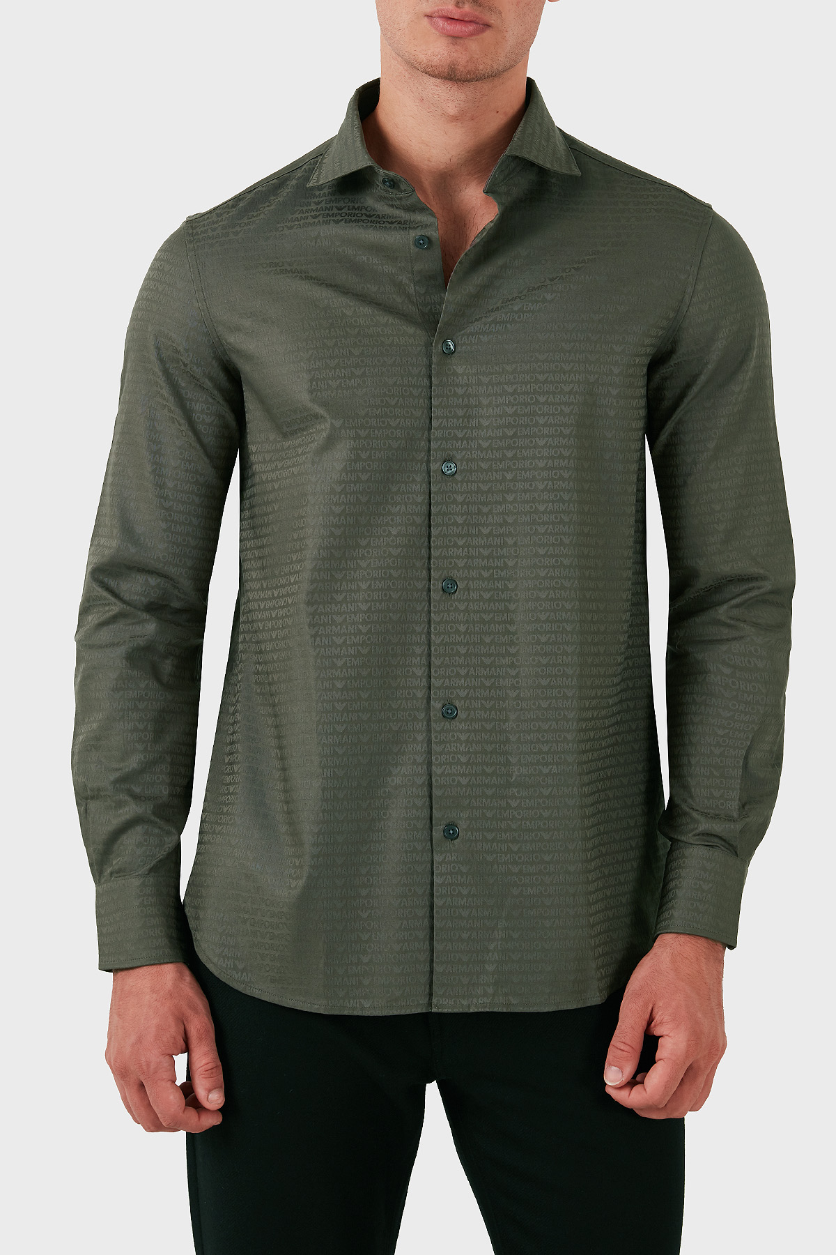 Emporio Armani Pamuklu Logolu Regular Fit Erkek Gömlek 6D1C86 1NIUZ F512 HAKİ