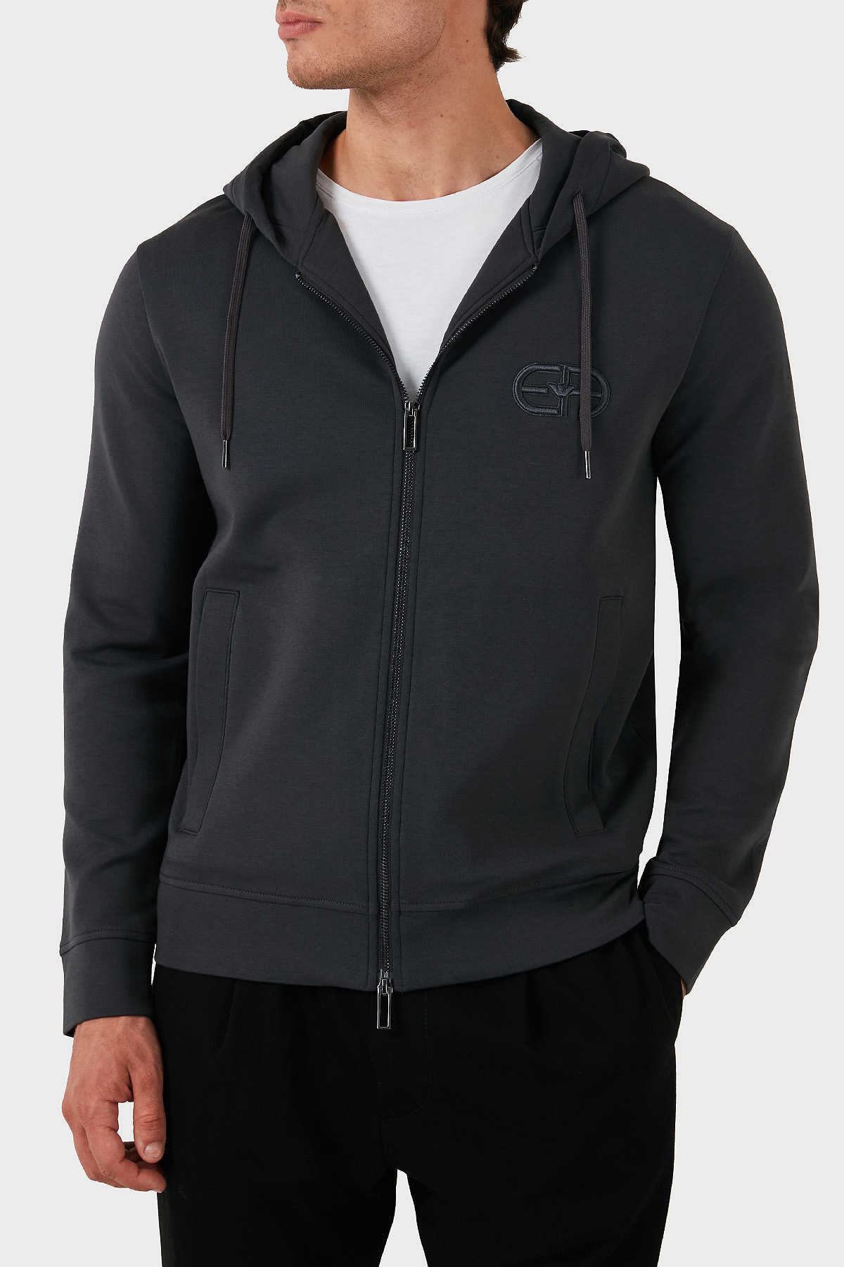 Emporio Armani Pamuklu Logolu Regular Fit Kapüşonlu Erkek Sweat 8N1ML6 1JHSZ 0842 ANTRASİT