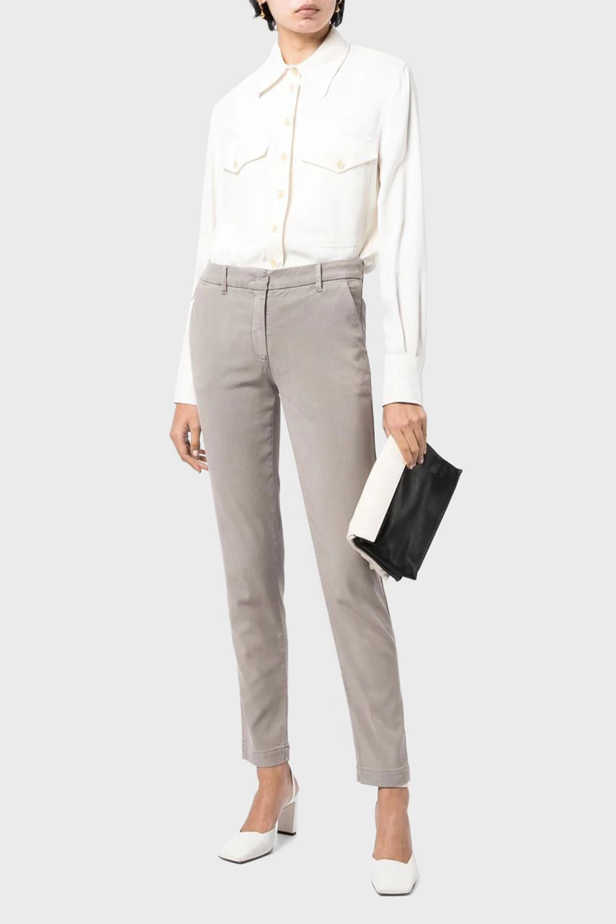 Emporio Armani Pamuklu Normal Bel Skinny Fit Düz Paça Kadın Pantolon 6L2P64 2NH4Z 0636 GRİ