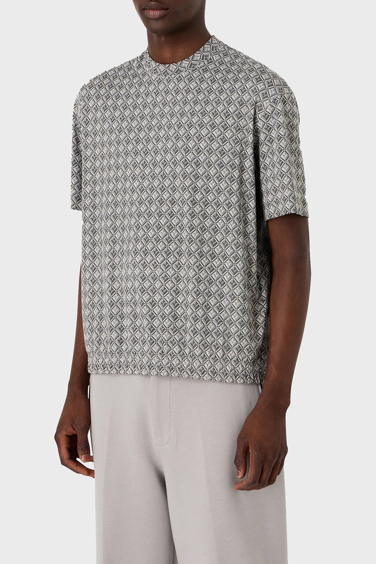 Emporio Armani Pamuklu Oversize Fit Bisiklet Yaka Erkek T Shirt 3D1TG7 1JOZZ F618 GRİ