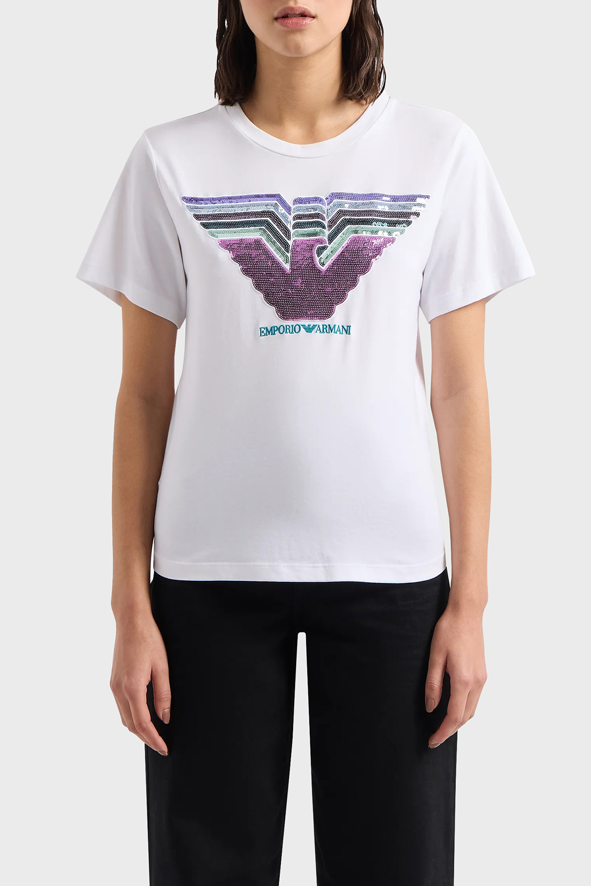 Emporio Armani Pamuklu Regular Fit Bisiklet Yaka Kadın T Shirt 3D2T7T 2JIDZ 0100 BEYAZ