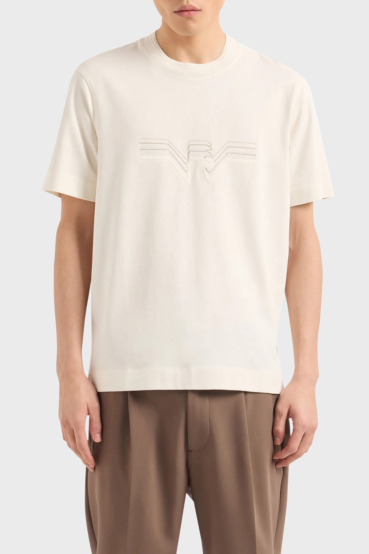 Emporio Armani Pamuklu Regular Fit Bisiklet Yaka Erkek T Shirt 3D1T89 1JWZZ 0128 EKRU