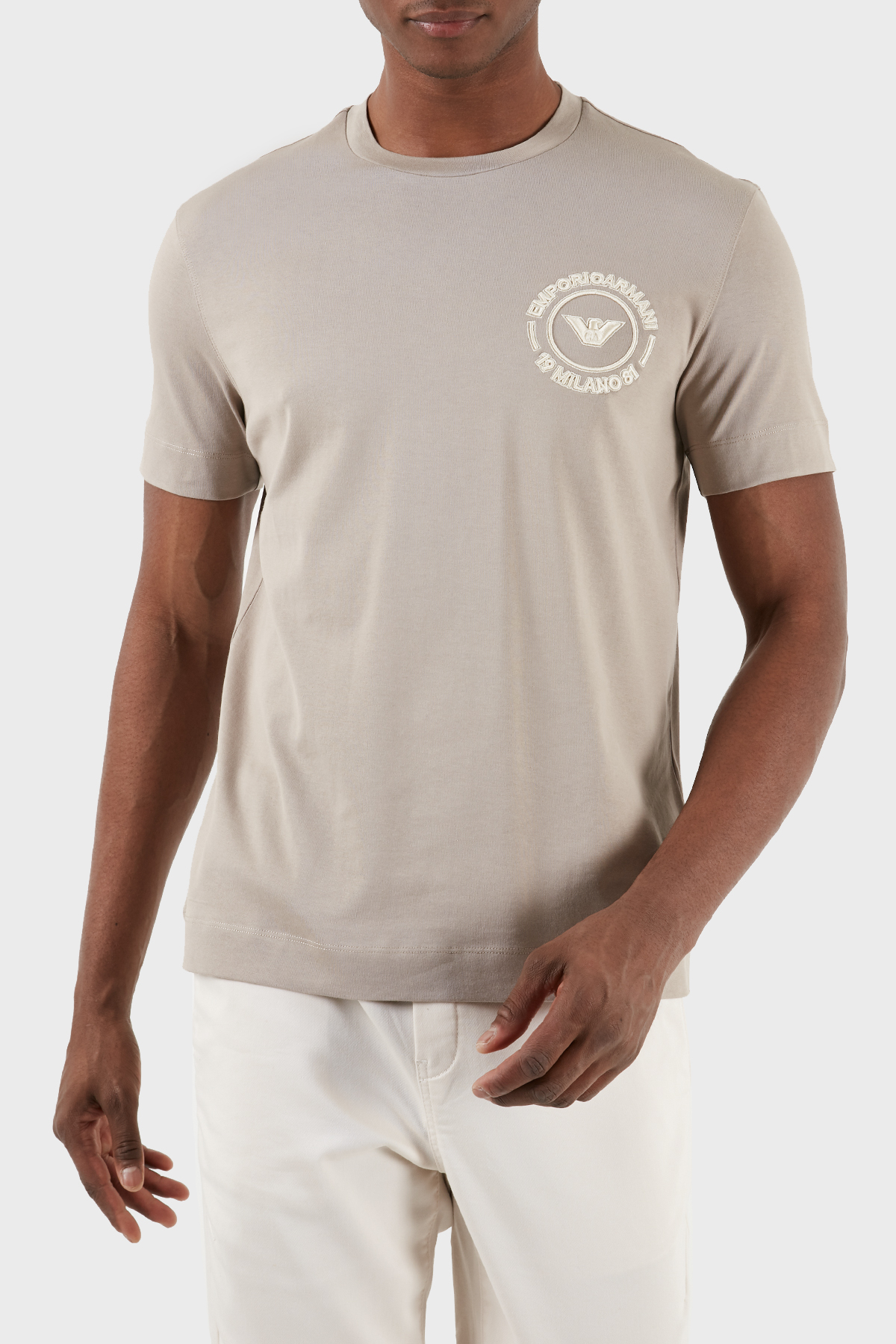 Emporio Armani Pamuklu Regular Fit Bisiklet Yaka Erkek T Shirt 3D1TG8 1JOCZ 06G9 BEJ