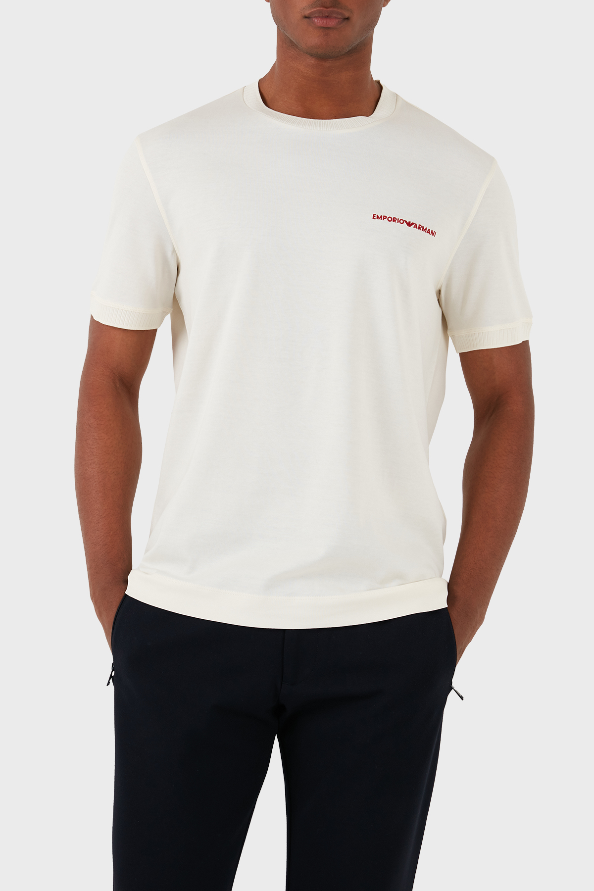 Emporio Armani Pamuklu Regular Fit Bisiklet Yaka Erkek T Shirt 3D1TN3 1JOCZ 0165 EKRU