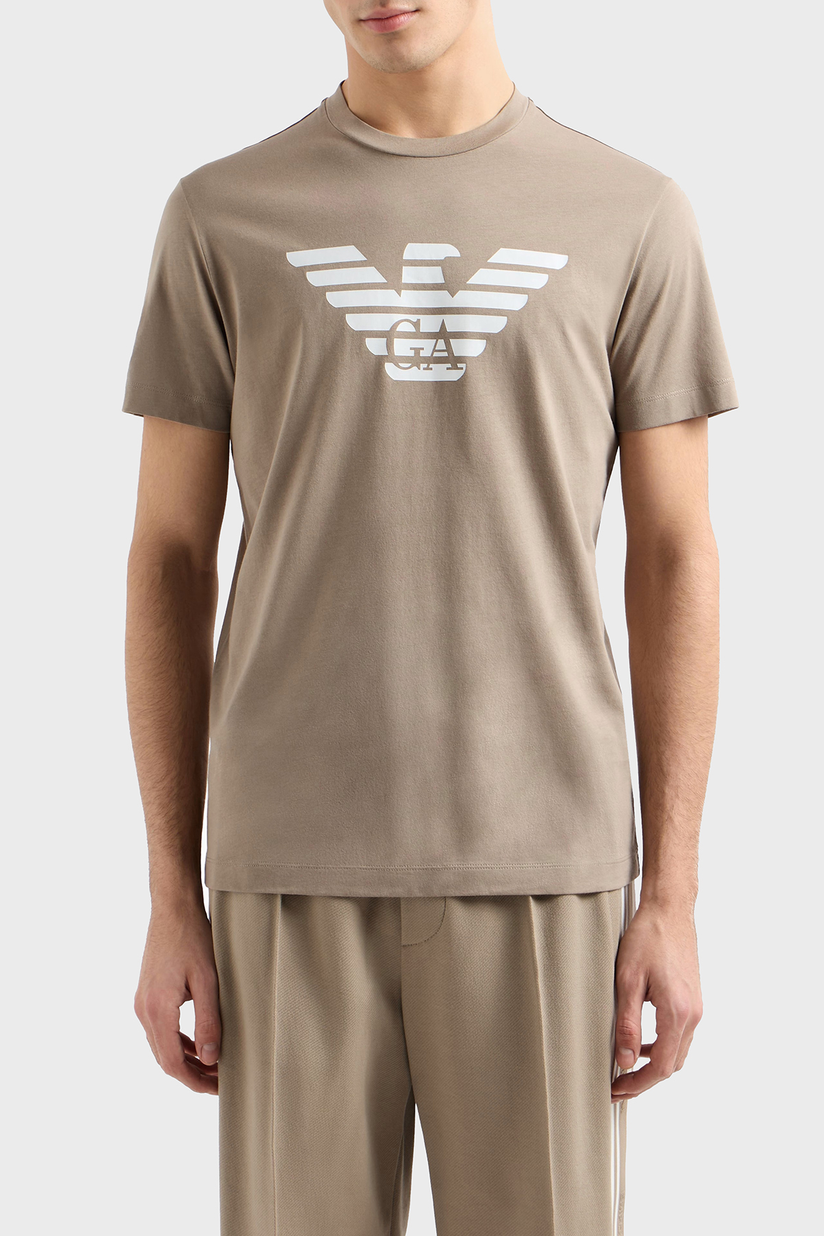 Emporio Armani Pamuklu Regular Fit Bisiklet Yaka Logolu Erkek T Shirt 8N1TN5 1JPZZ M6117 BEJ