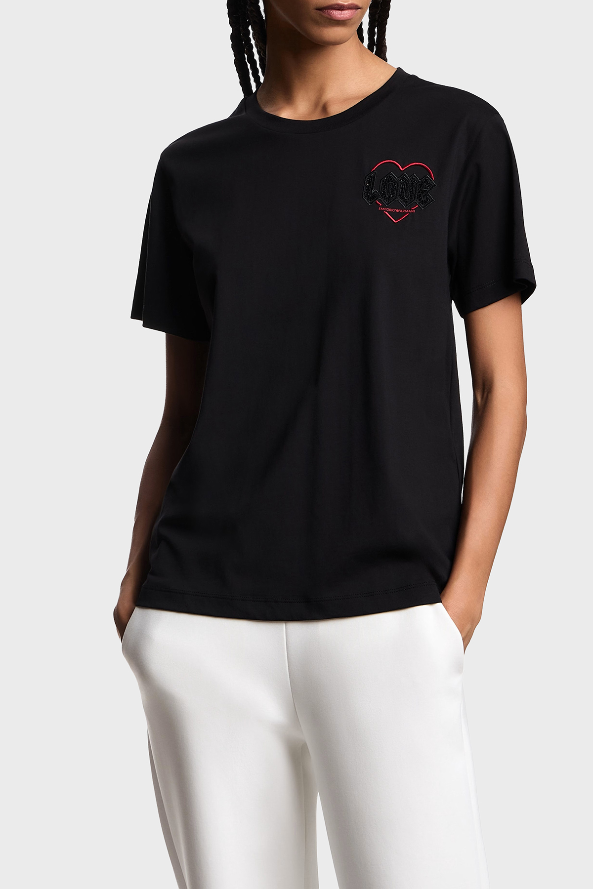 Emporio Armani Pamuklu Regular Fit Bisiklet Yaka Minimal Desenli Kadın T Shirt EW002608 AF18844 UC001 SİYAH