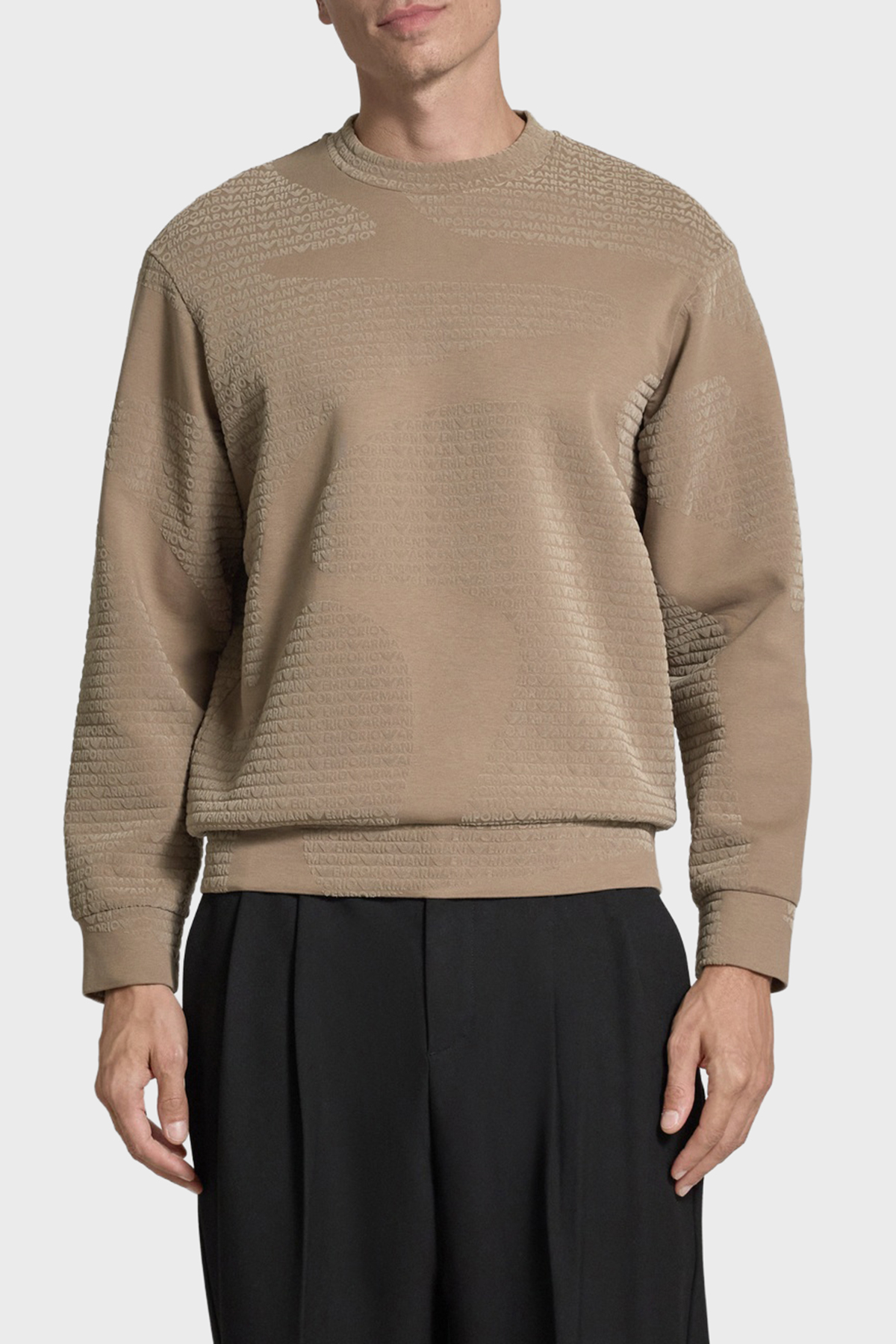 Emporio Armani Pamuklu Regular Fit Bisiklet Yaka Tamamı Logolu Erkek Sweat EM002900 AF10013 F6130 KAHVE