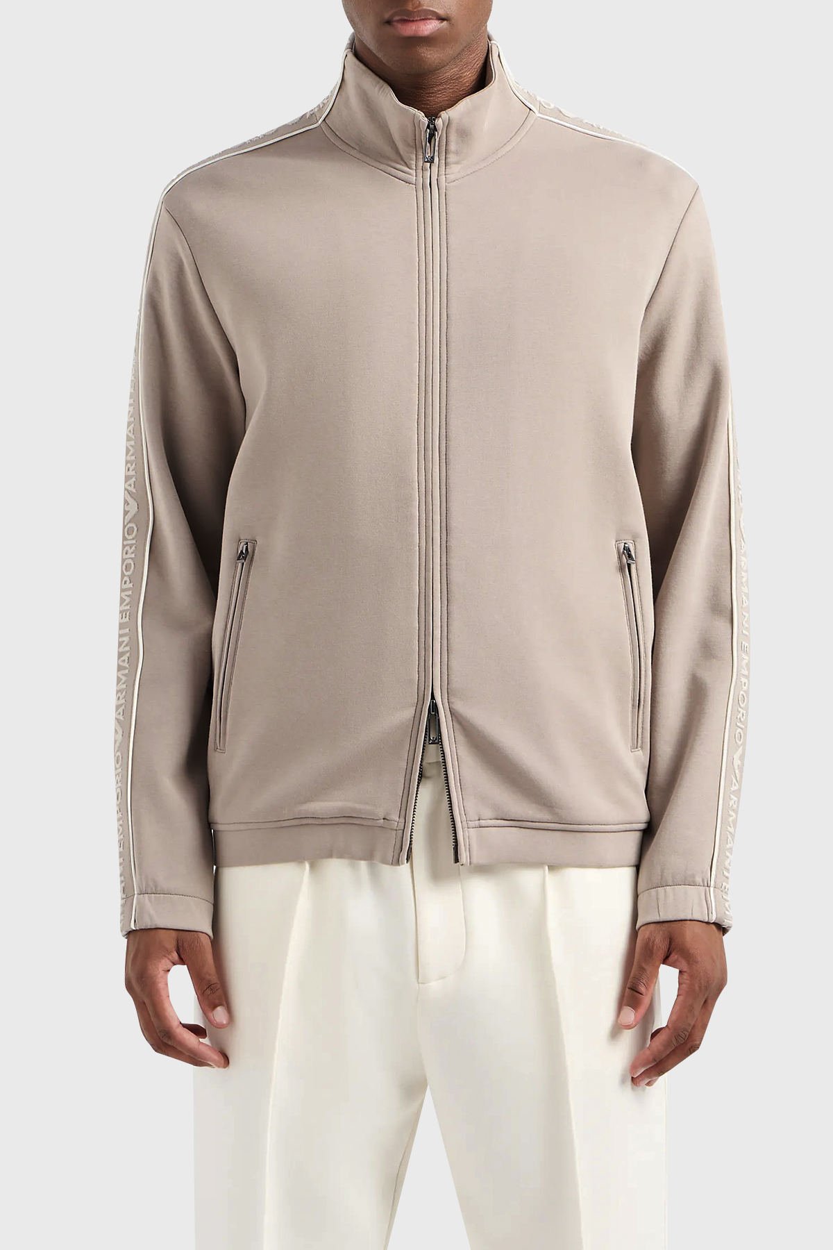 Emporio Armani Pamuklu Regular Fit Dik Yaka Erkek Sweat 3D1M69 1JHSZ 0650 BEJ