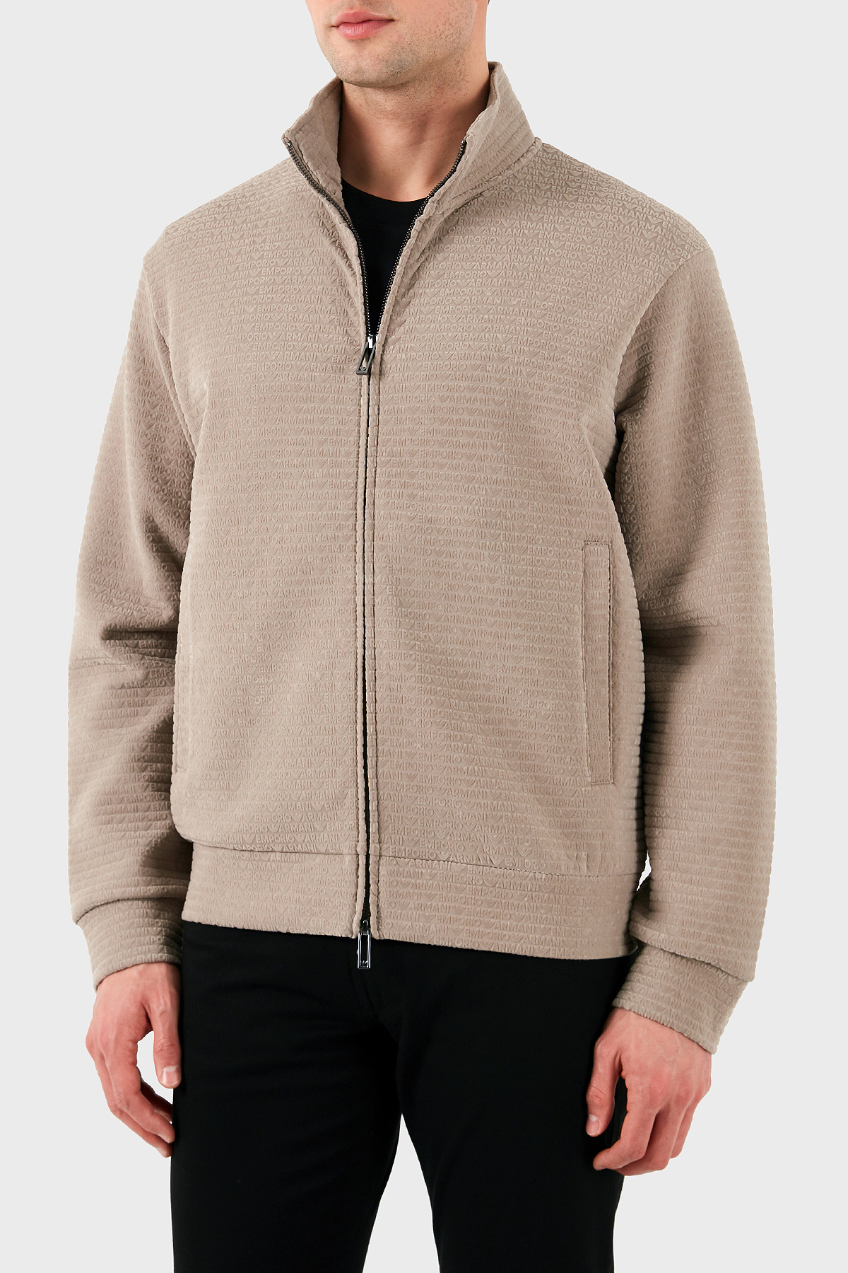 Emporio Armani Pamuklu Regular Fit Fermuarlı Tamamı Logolu Erkek Sweat EM001697 AF10013 F6063 BEJ