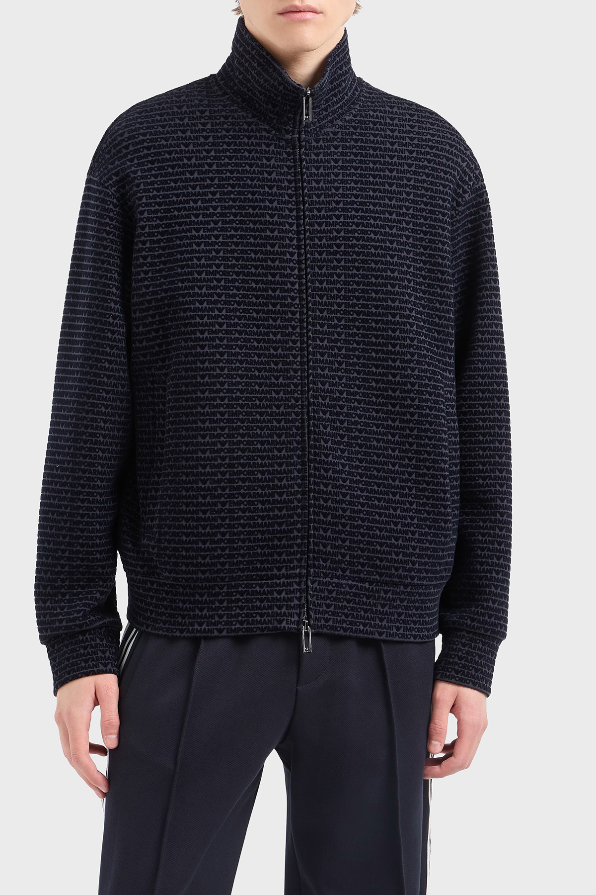 Emporio Armani Pamuklu Regular Fit Fermuarlı Tamamı Logolu Erkek Sweat EM001697 AF10013 FB229 LACİVERT