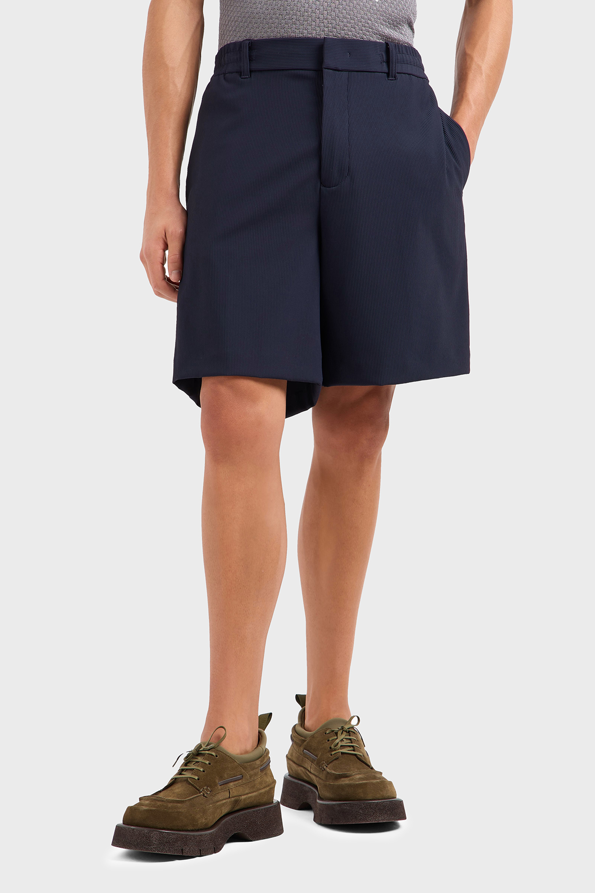 Emporio Armani Pamuklu Regular Fit Fitilli Bermuda Erkek Short EM001507 AF14076 UB118 LACİVERT