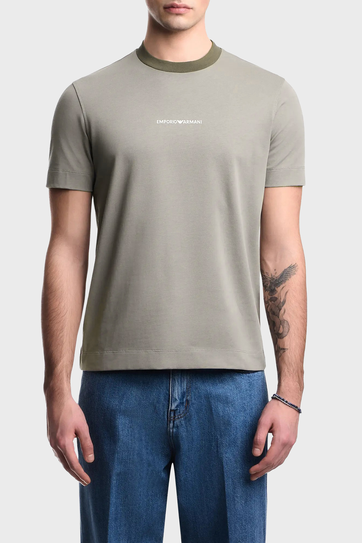Emporio Armani Pamuklu Regular Fit Logo Baskılı Bisiklet Yaka Erkek T Shirt EM005257 AF13715 U8049 AÇIK HAKİ