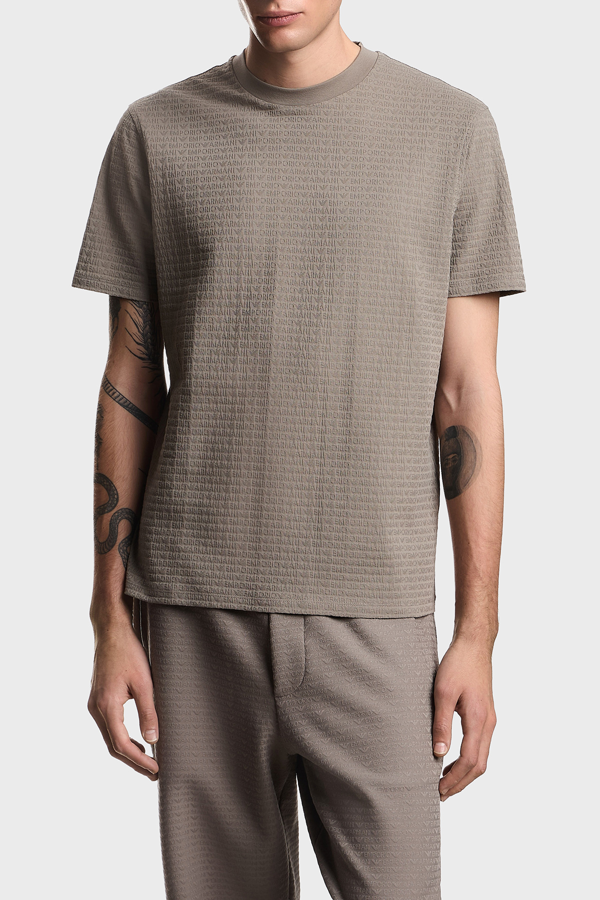 Emporio Armani Pamuklu Regular Fit Logolu Bisiklet Yaka Erkek T Shirt EM004594 AF10762 F8219 GRİ