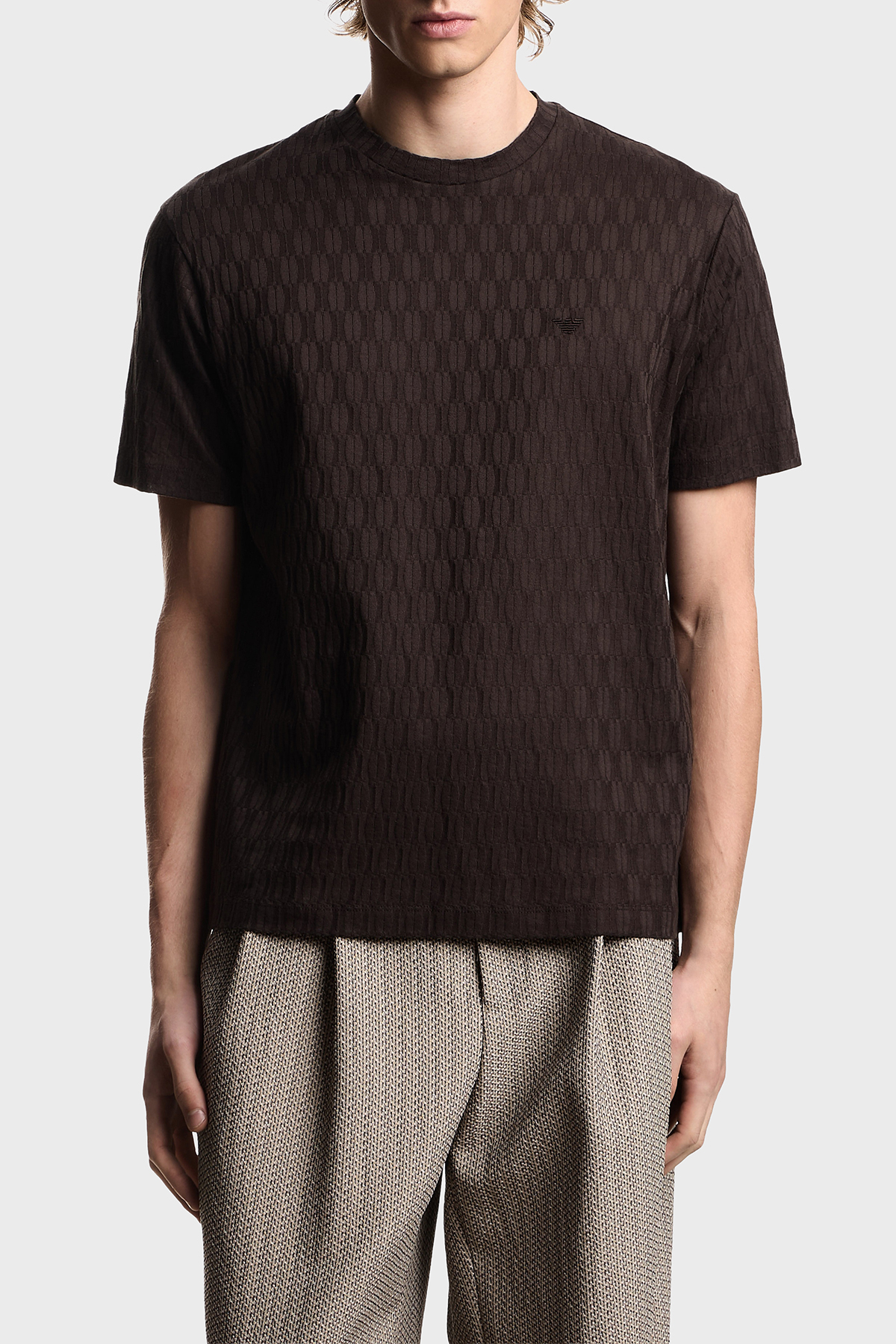 Emporio Armani Pamuklu Regular Fit Logolu Bisiklet Yaka Erkek T Shirt EM005699 AF25298 U6139 KOYU KAHVE