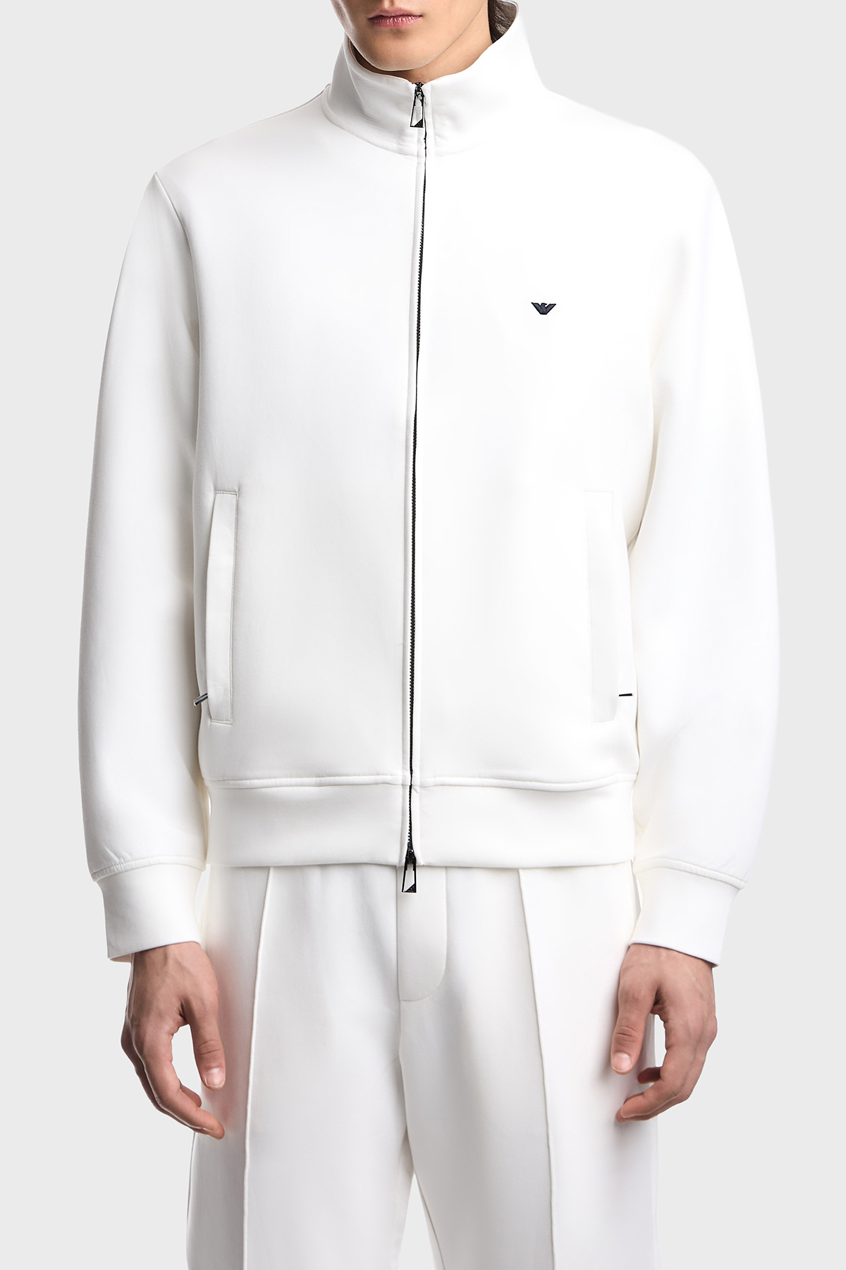 Emporio Armani Pamuklu Regular Fit Logolu Dik Yaka Fermuarlı Erkek Sweat EM004536 AF10013 U0003 BEYAZ
