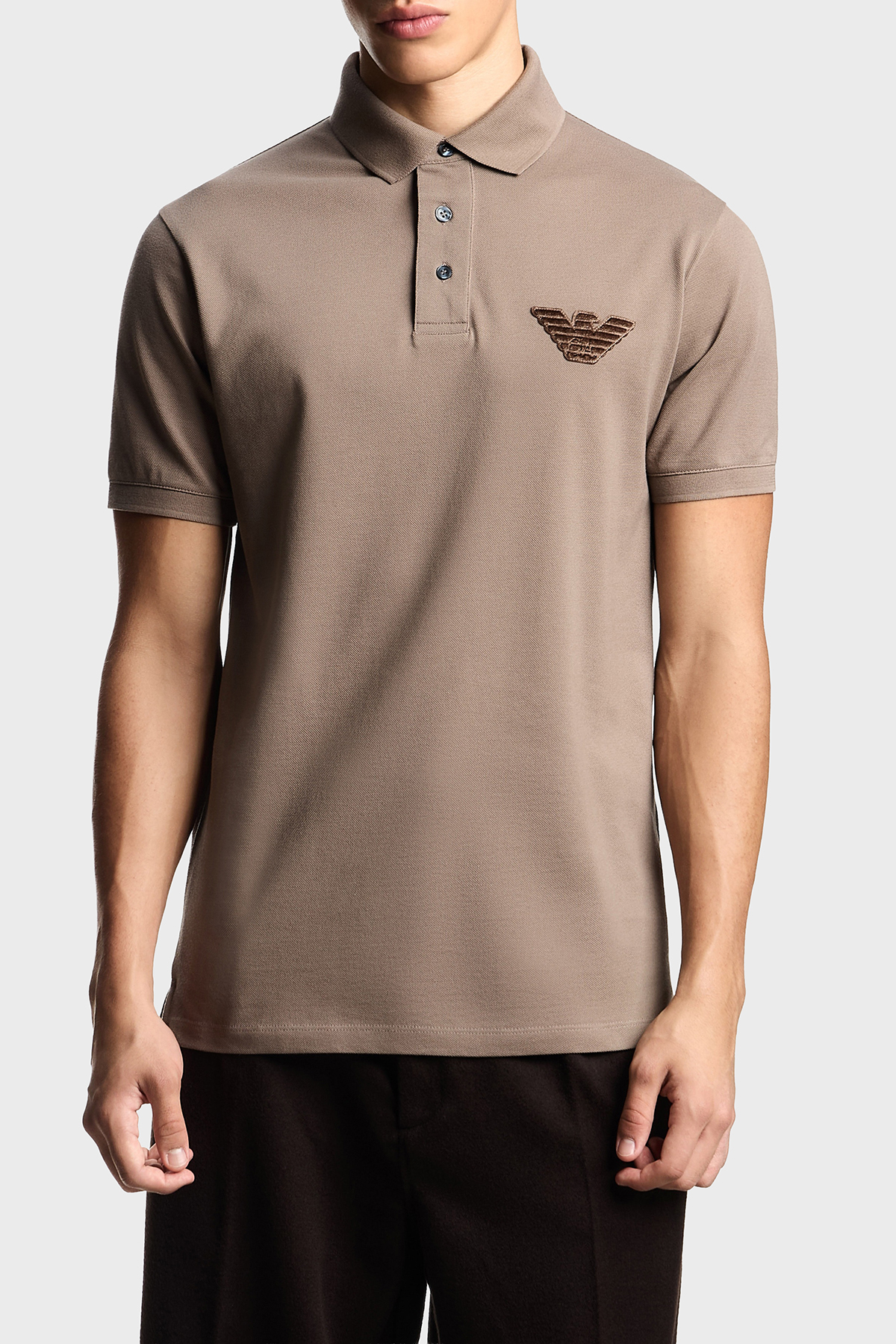 Emporio Armani Pamuklu Regular Fit Logolu Düğmeli Erkek Polo EM003524 AF12955 U6189 KAHVE