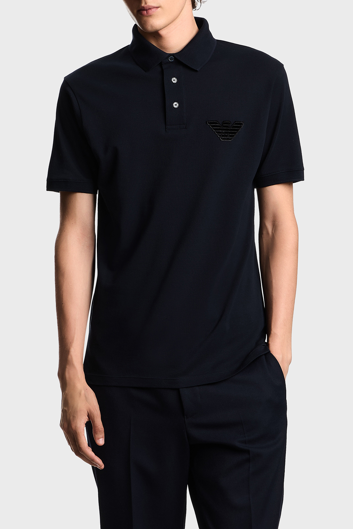 Emporio Armani Pamuklu Regular Fit Logolu Düğmeli Erkek Polo EM003524 AF12955 UB118 LACİVERT