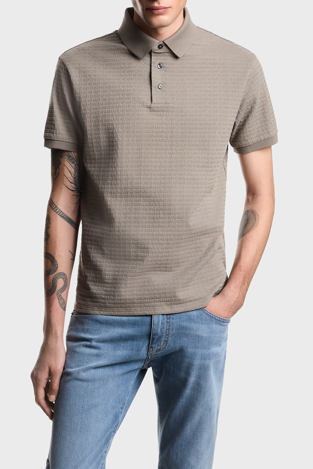 Emporio Armani Pamuklu Regular Fit Logolu Düğmeli Erkek Polo EM004595 AF10762 F8219 GRİ