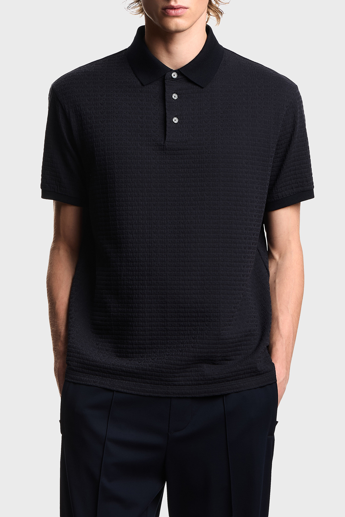 Emporio Armani Pamuklu Regular Fit  Logolu Düğmeli Erkek Polo EM004595 AF10762 FB413 LACİVERT