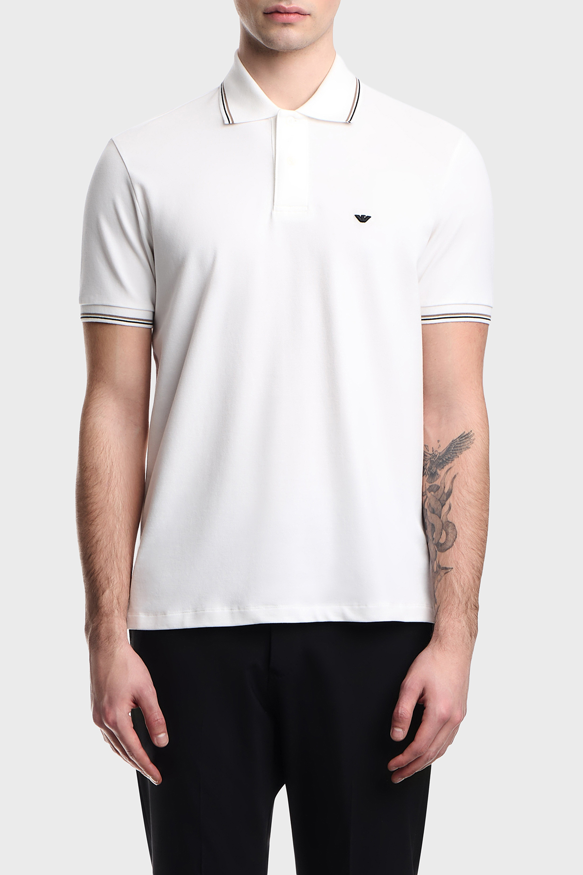 Emporio Armani Pamuklu Regular Fit Logolu Düğmeli Erkek Polo EM004606 AF23090 U0003 BEYAZ