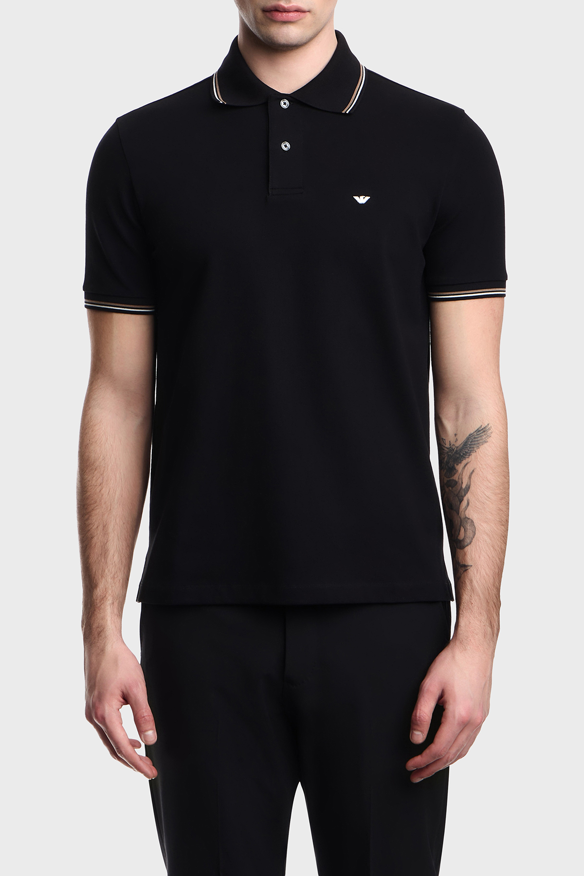 Emporio Armani Pamuklu Regular Fit Logolu Düğmeli Erkek Polo EM004606 AF23090 UC001 SİYAH