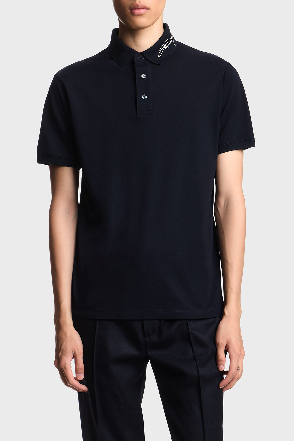 Emporio Armani Pamuklu Regular Fit Logolu Yaka Detaylı Düğmeli Erkek Polo EM002999 AF12955 UB118 LACİVERT