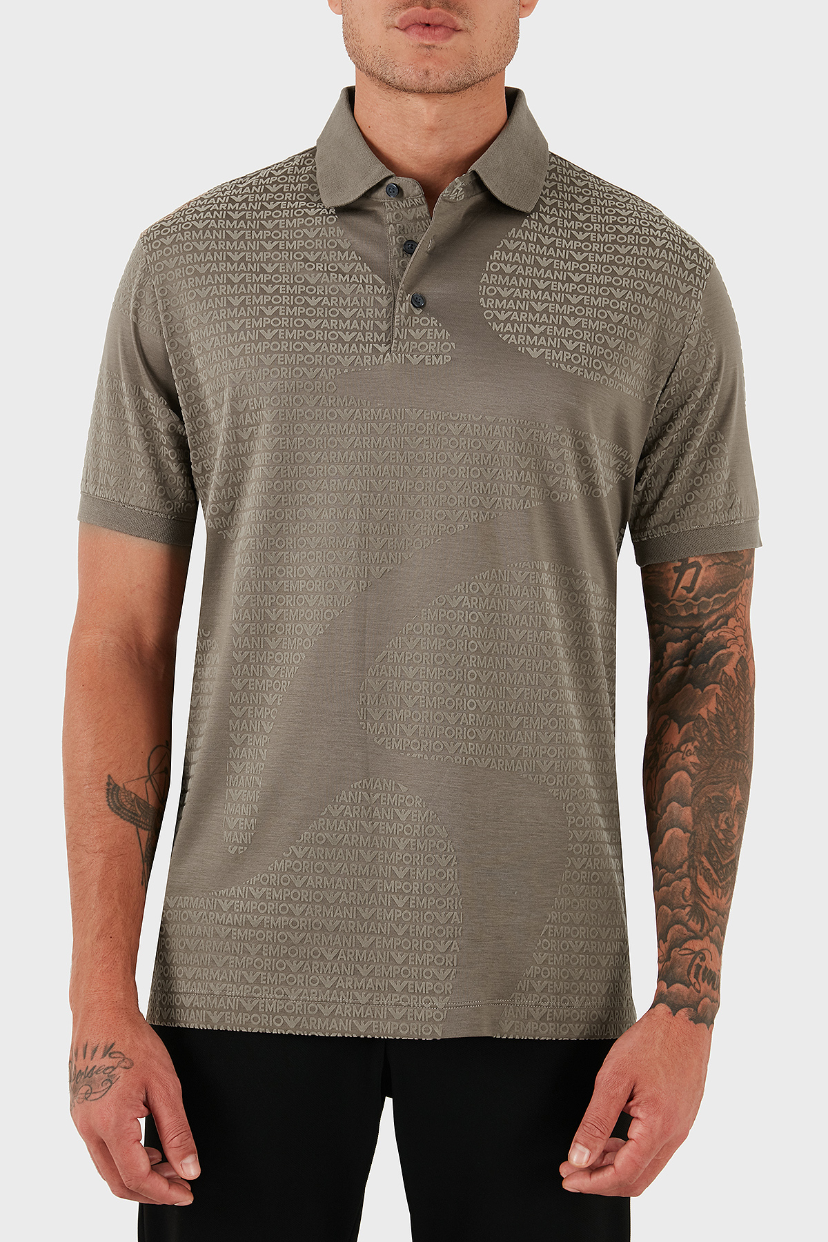 Emporio Armani Pamuklu Regular Fit Tamamı Logolu Düğmeli Erkek Polo Yaka T Shirt EM002971 AF10017 F6130 KAHVE