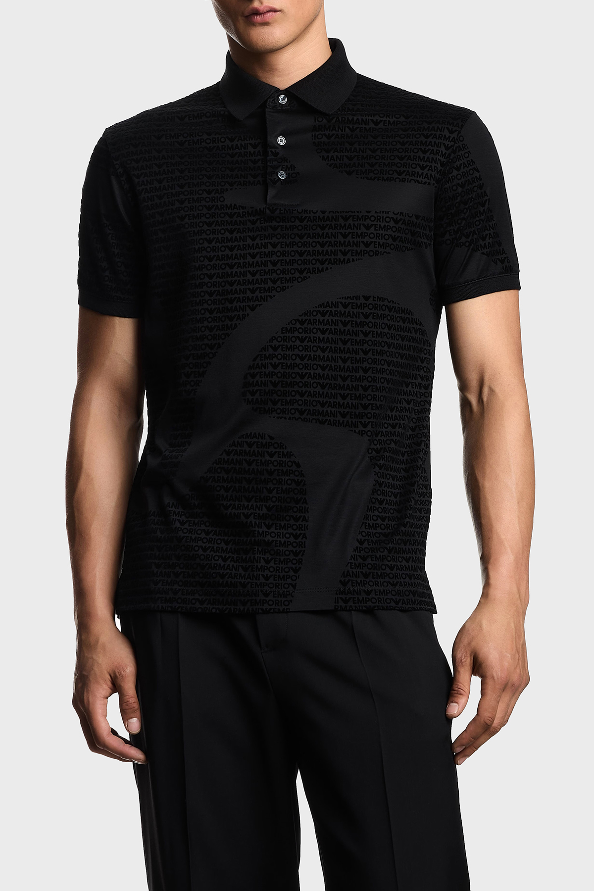 Emporio Armani Pamuklu Regular Fit Tamamı Logolu Düğmeli Erkek Polo Yaka T Shirt EM002971 AF10017 FC242 SİYAH