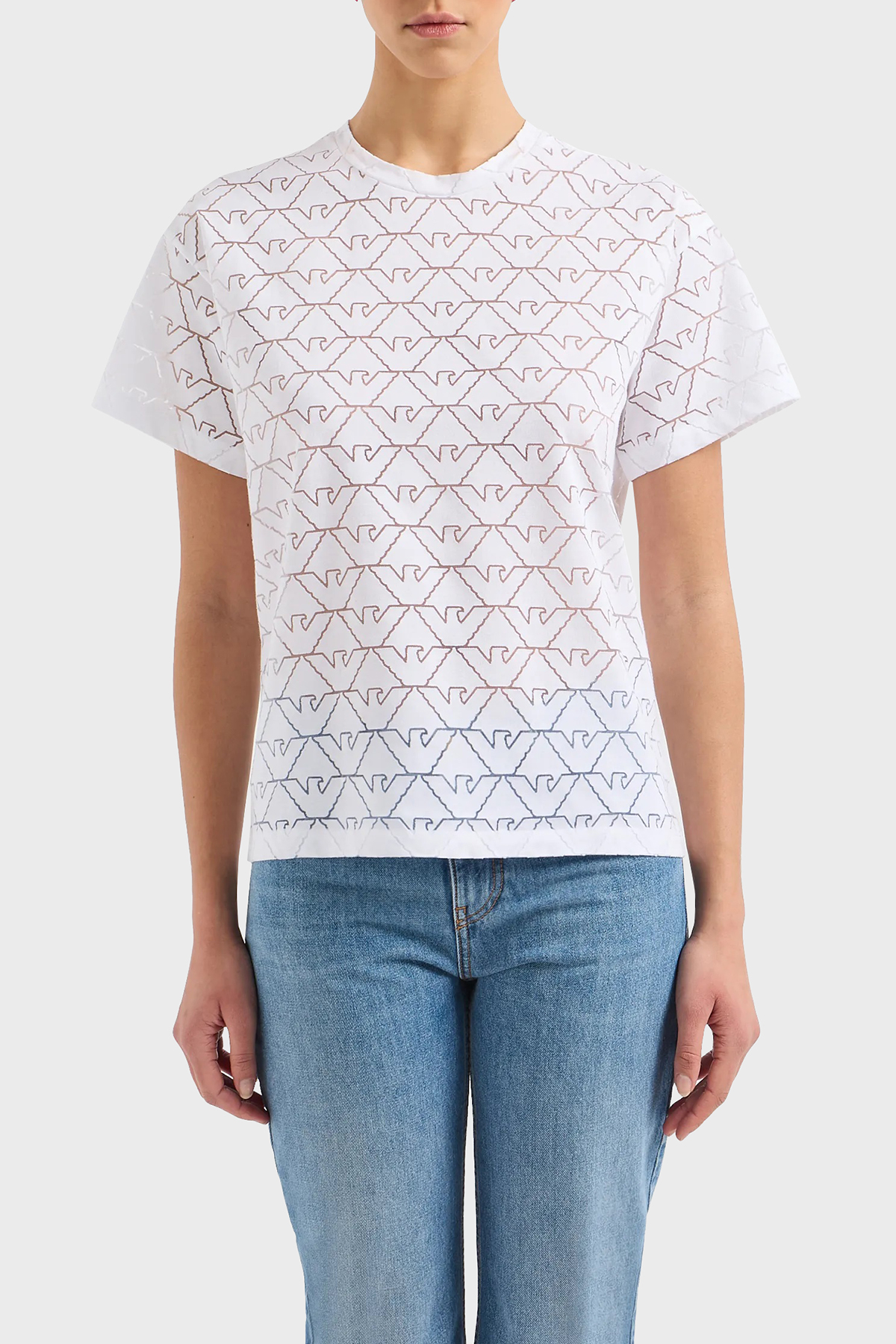 Emporio Armani Pamuklu Regular Fit Transparan Kadın T Shirt 3D2T7Q 2JMAZ 0100 BEYAZ