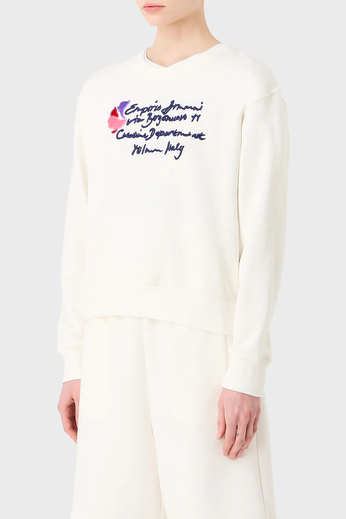 Emporio Armani Pamuklu Regular Fit Uzun Kollu Kadın Sweat 6R2M7E 2J49Z 0101 EKRU