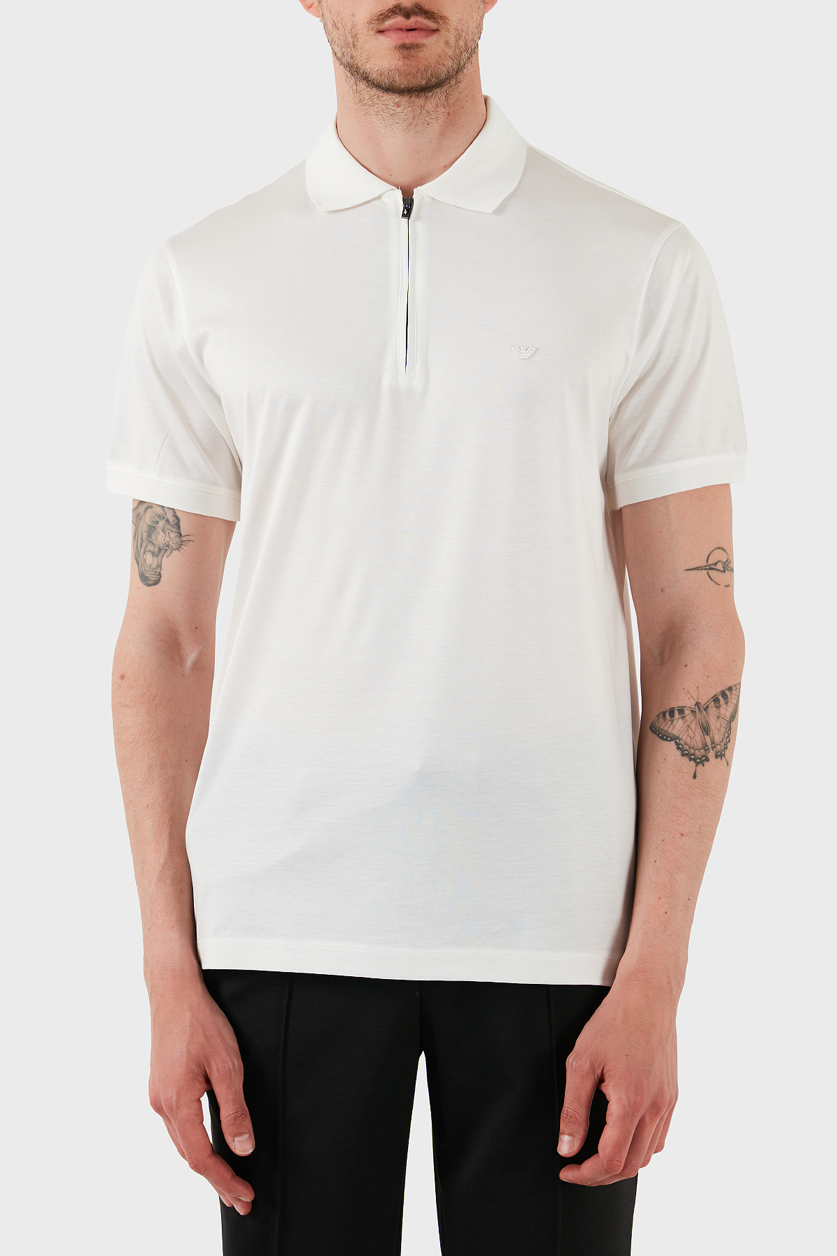Emporio Armani Pamuklu Regular Fit Yarım Fermuarlı Erkek Polo Yaka T Shirt EM001082 AF10017 U0003 BEYAZ