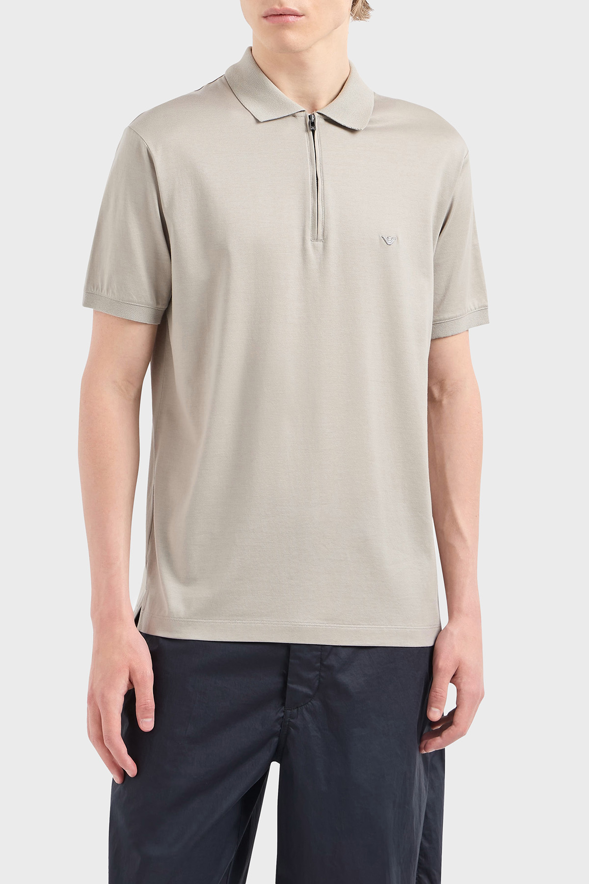 Emporio Armani Pamuklu Regular Fit Yarım Fermuarlı Erkek Polo Yaka T Shirt EM001082 AF10017 U8033 TAŞ