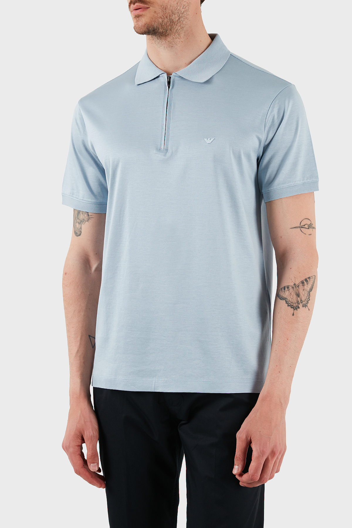 Emporio Armani Pamuklu Regular Fit Yarım Fermuarlı Erkek Polo Yaka T Shirt EM001082 AF10017 U937 MAVİ