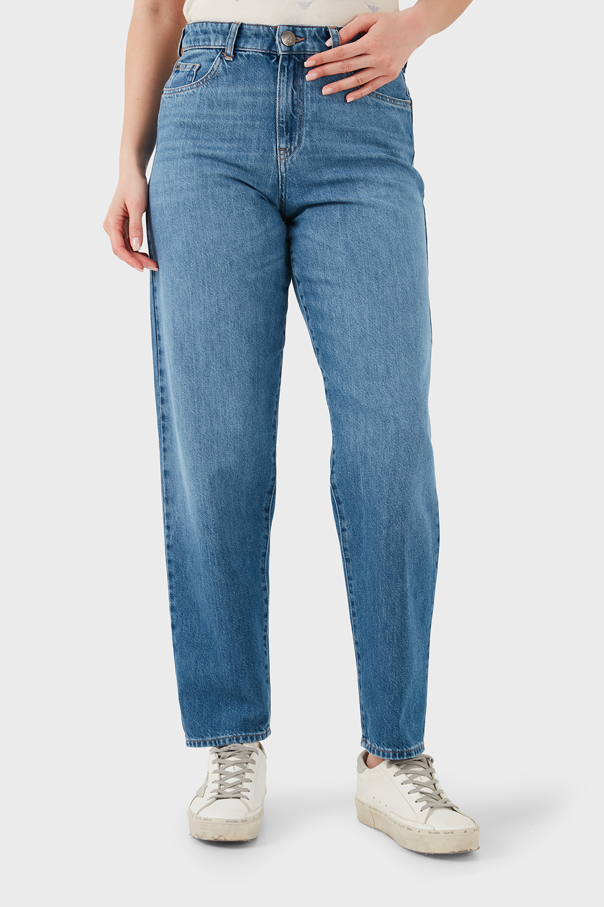 Emporio Armani Pamuklu Regular Fit Yüksek Bel Jeans Kadın Kot Pantolon EW001502 AF22225 MB003 MAVİ