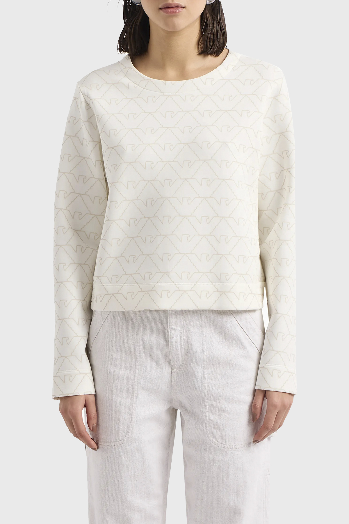Emporio Armani Pamuklu Relaxed Fit Bisiklet Yaka Kadın Sweat 3D2M6H 1JHSZ F126 BEYAZ
