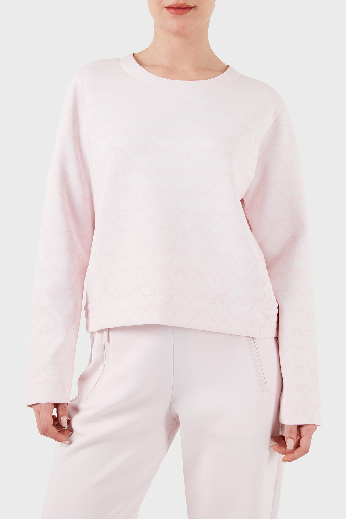 Emporio Armani Pamuklu Relaxed Fit Bisiklet Yaka Kadın Sweat 3D2M6H 1JHSZ F321 PUDRA