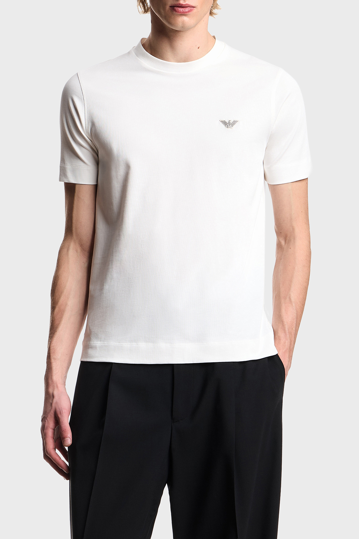Emporio Armani Pamuklu Slim Fit Bisiklet Yaka Logolu Erkek T Shirt EM005396 AF13715 U0003 BEYAZ