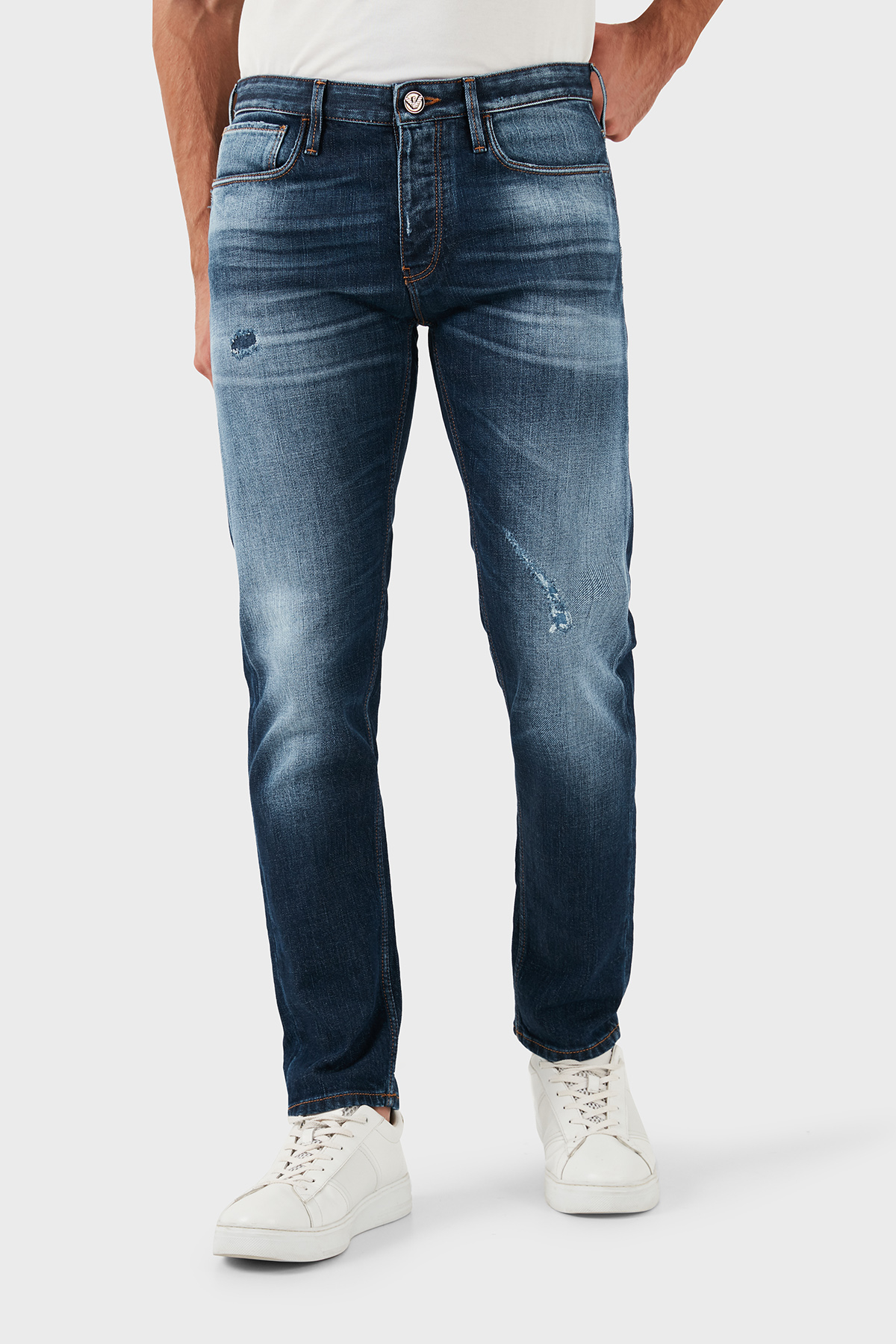 Emporio Armani Pamuklu Slim Fit Düşük Bel Düz Paça Jeans Erkek Kot Pantolon 6D1J75 1D44Z 0942 LACİVERT