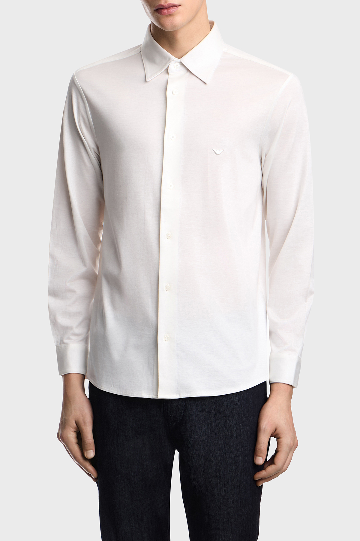 Emporio Armani Pamuk Karışımlı Slim Fit Logolu Uzun Kollu Erkek Gömlek EM004604 AF10017 U0003 BEYAZ