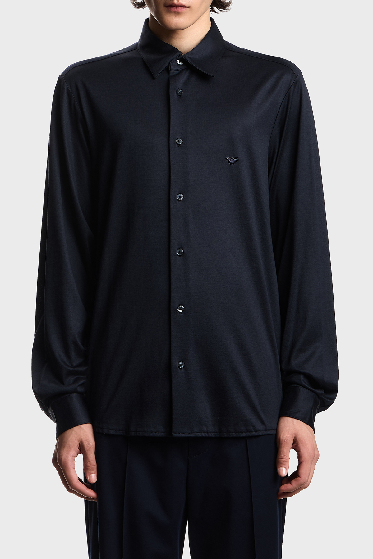 Emporio Armani Pamuk Karışımlı Slim Fit Logolu Uzun Kollu Erkek Gömlek EM004604 AF10017 UB118 LACİVERT