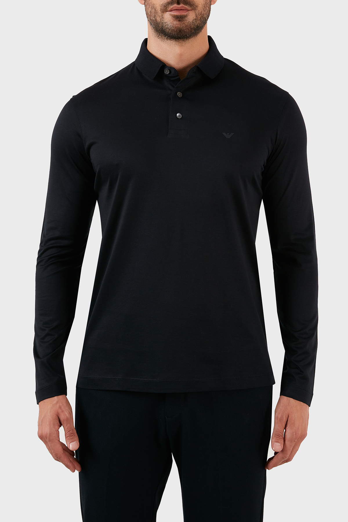 Emporio Armani Pamuklu Slim Fit Uzun Kollu Düğmeli Erkek Polo Yaka Sweat 8N1F97 1JUVZ 0920 LACİVERT
