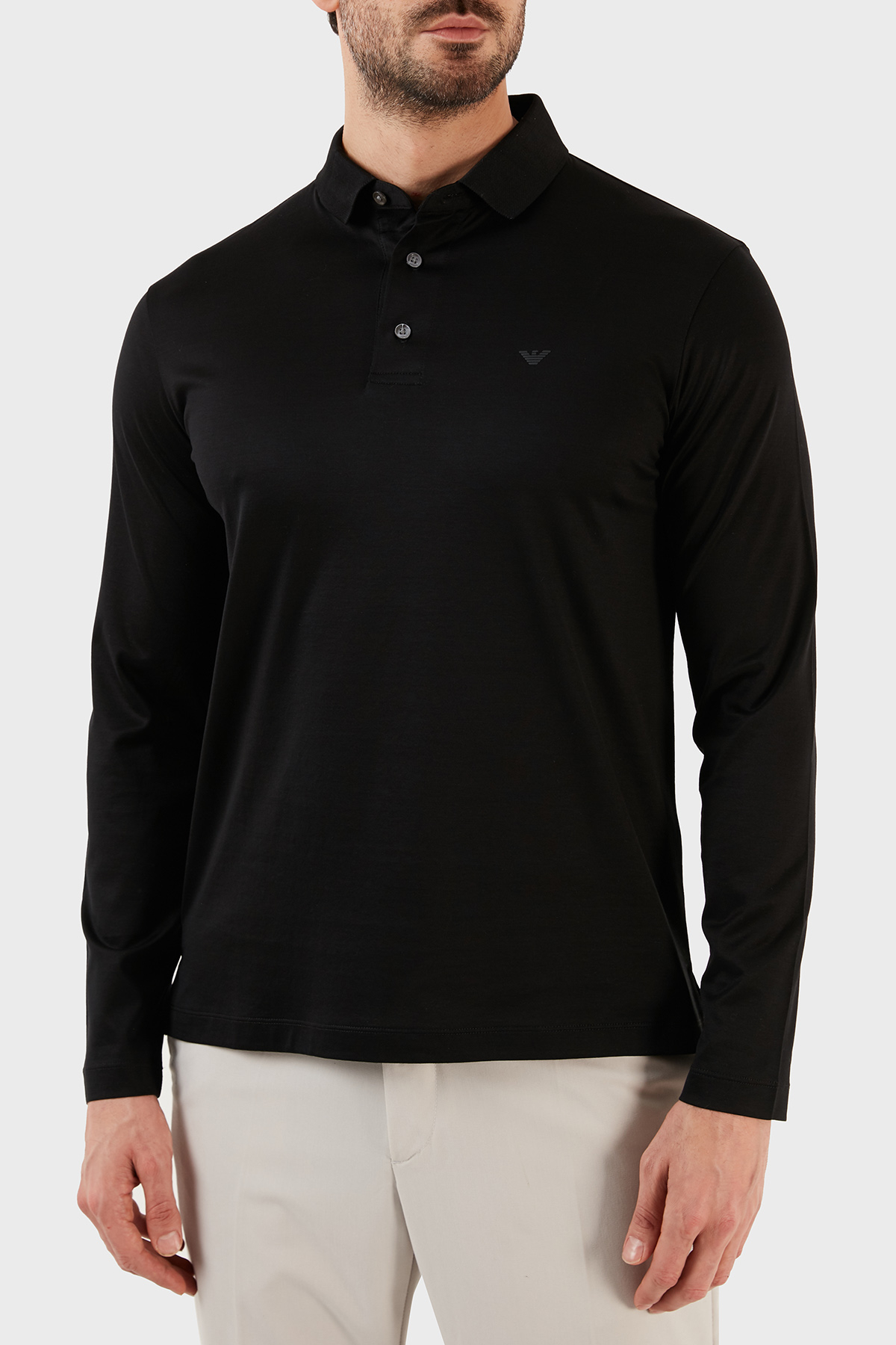 Emporio Armani Pamuklu Slim Fit Uzun Kollu Düğmeli Erkek Polo Yaka Sweat 8N1F97 1JUVZ 0999 SİYAH