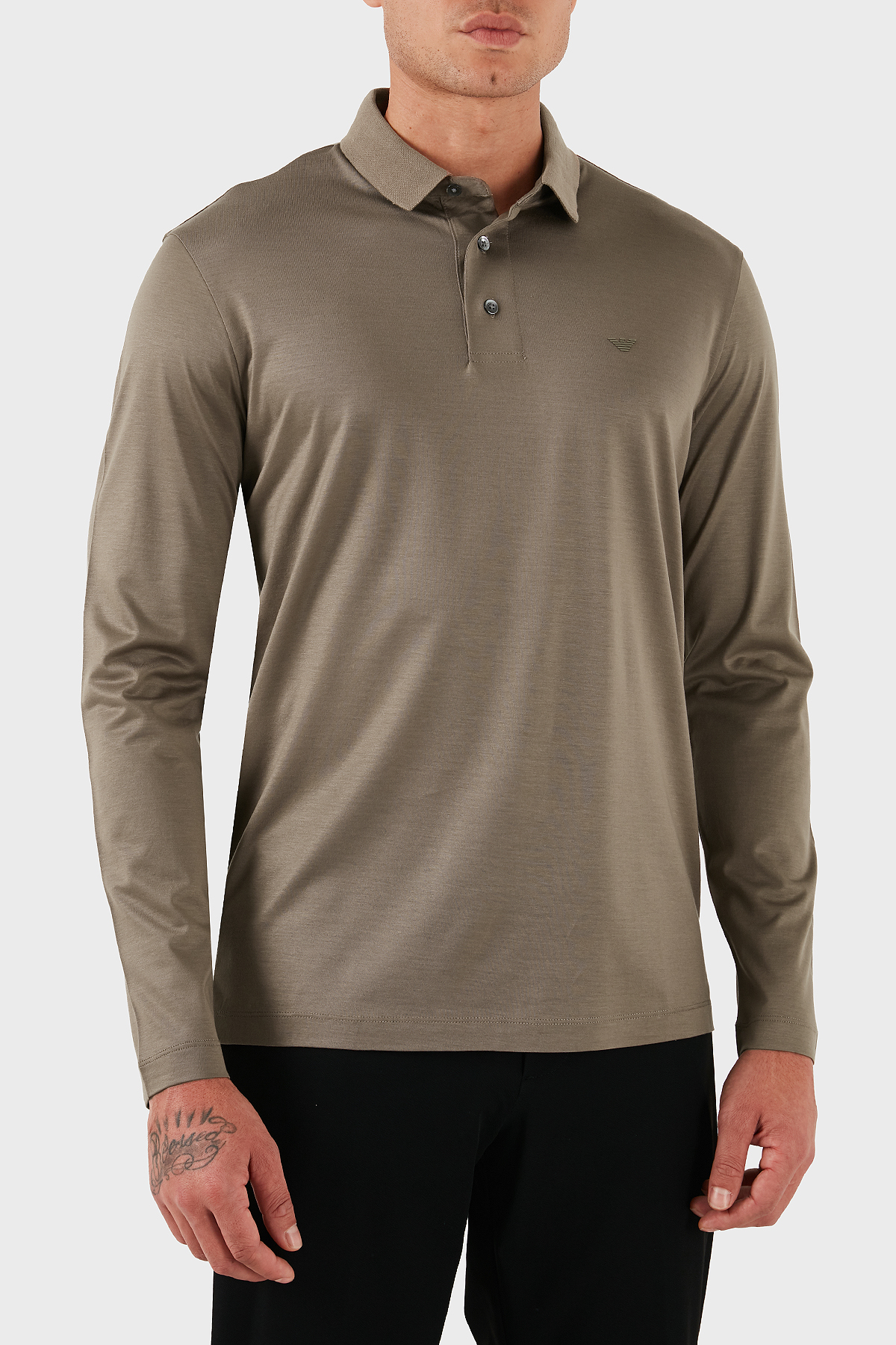 Emporio Armani Pamuklu Slim Fit Uzun Kollu Düğmeli Erkek Polo Yaka Sweat 8N1F97 1JUVZ U6189 BEJ
