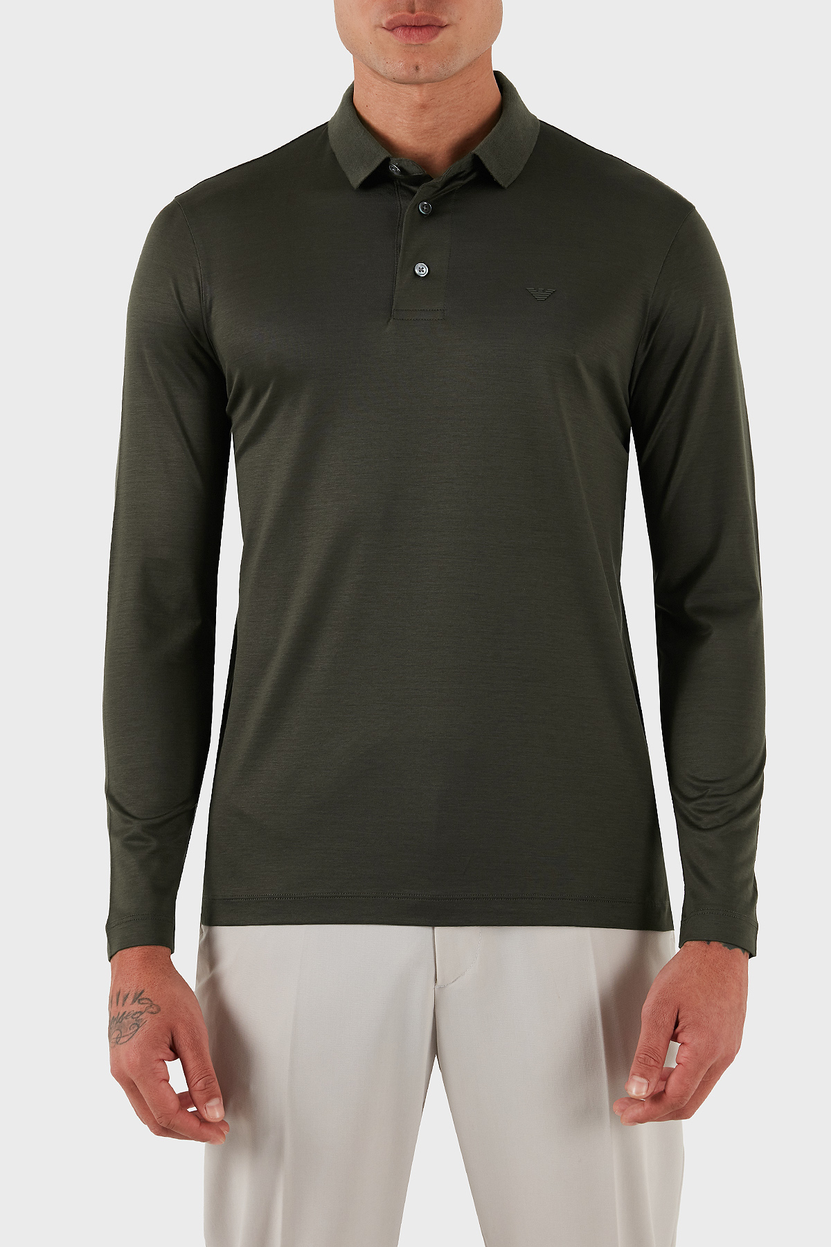 Emporio Armani Pamuklu Slim Fit Uzun Kollu Düğmeli Erkek Polo Yaka Sweat 8N1F97 1JUVZ U8120 HAKİ