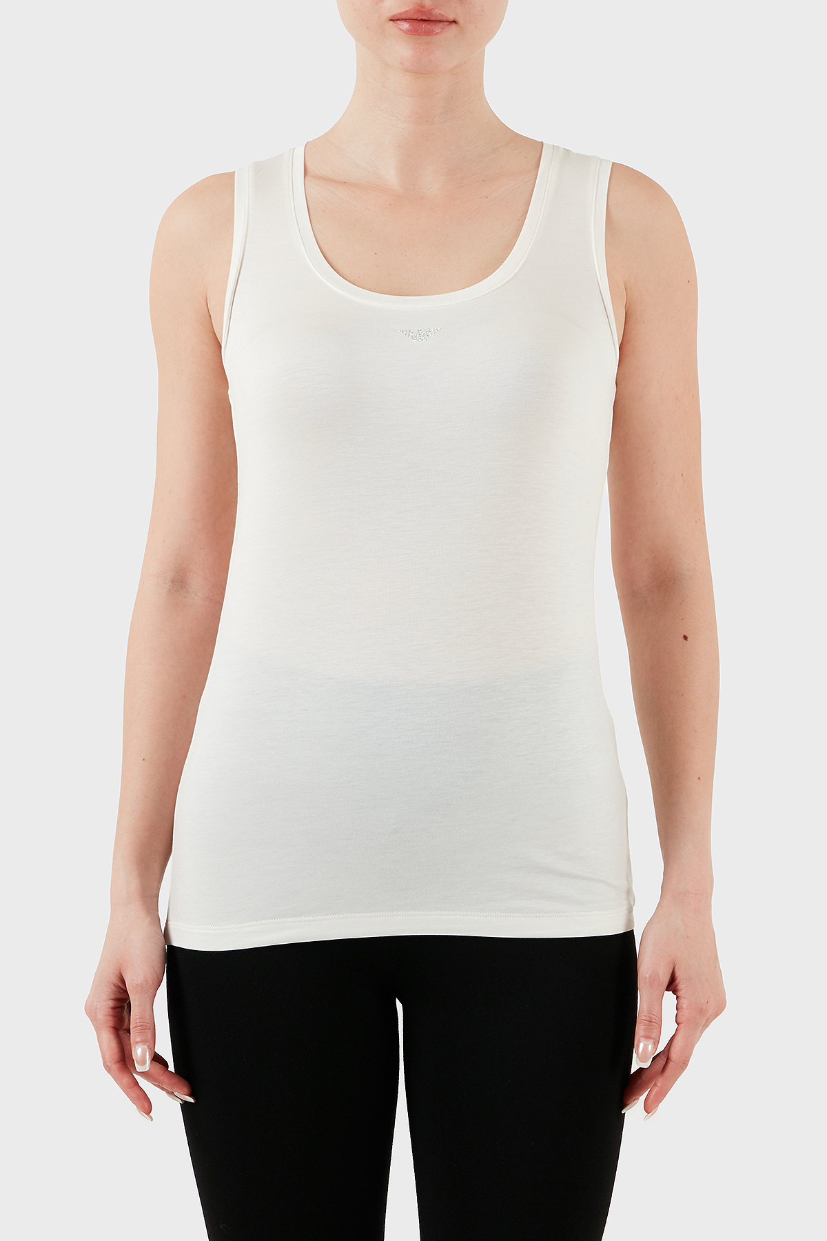 Emporio Armani Pamuklu Slim Fit Yuvarlak Yaka Logolu Kadın Top EW000407 AF10889 U1131 BEYAZ