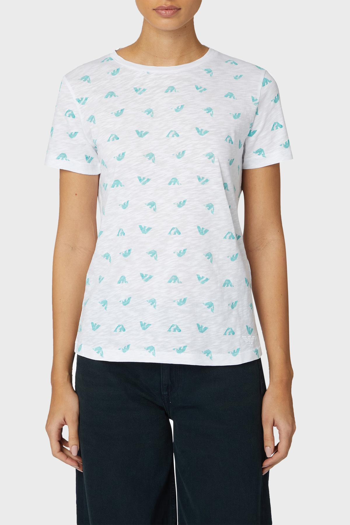 Emporio Armani Pamuku Regular Fit Bisiklet Yaka Kadın T Shirt 3R2T7M 2JTEZ F110 BEYAZ