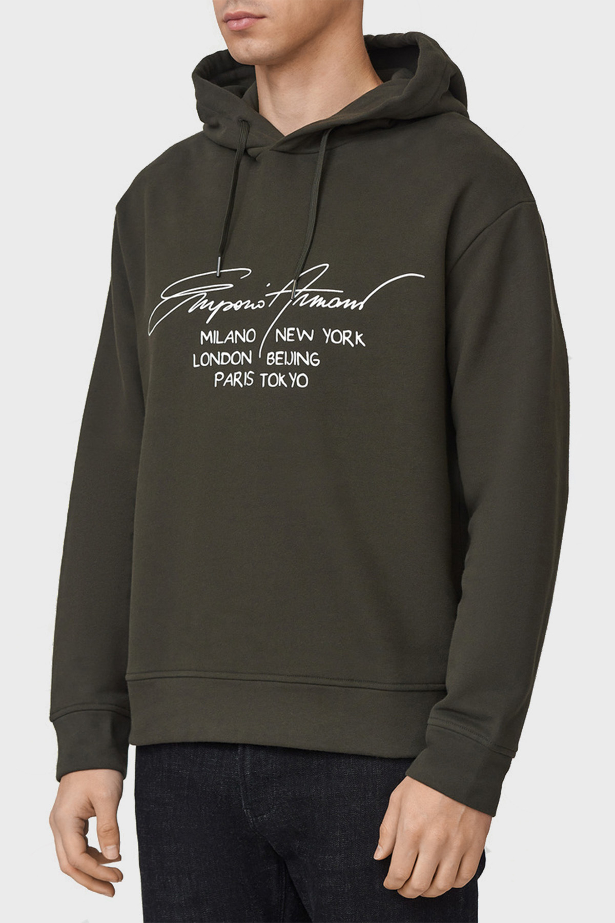 Emporio Armani Regular Fit Baskılı Kapüşonlu % 100 Pamuk Erkek Sweat 6K1M92 1JQKZ 0595 HAKİ