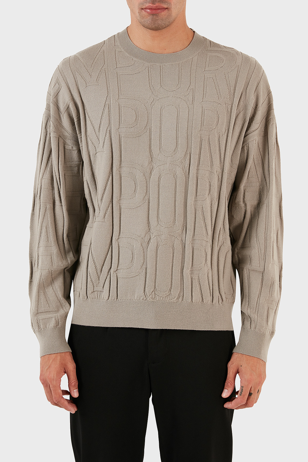 Emporio Armani Regular Fit Bisiklet Yaka % 100 Yün Erkek Kazak 6R1MX4 1MFVZ F624 GRİ