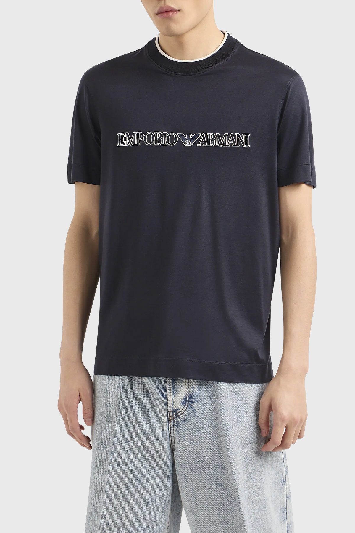Emporio Armani Regular Fit Bisiklet Yaka Jarse Erkek T Shirt 3D1TD4 1JUVZ 09R0 LACİVERT